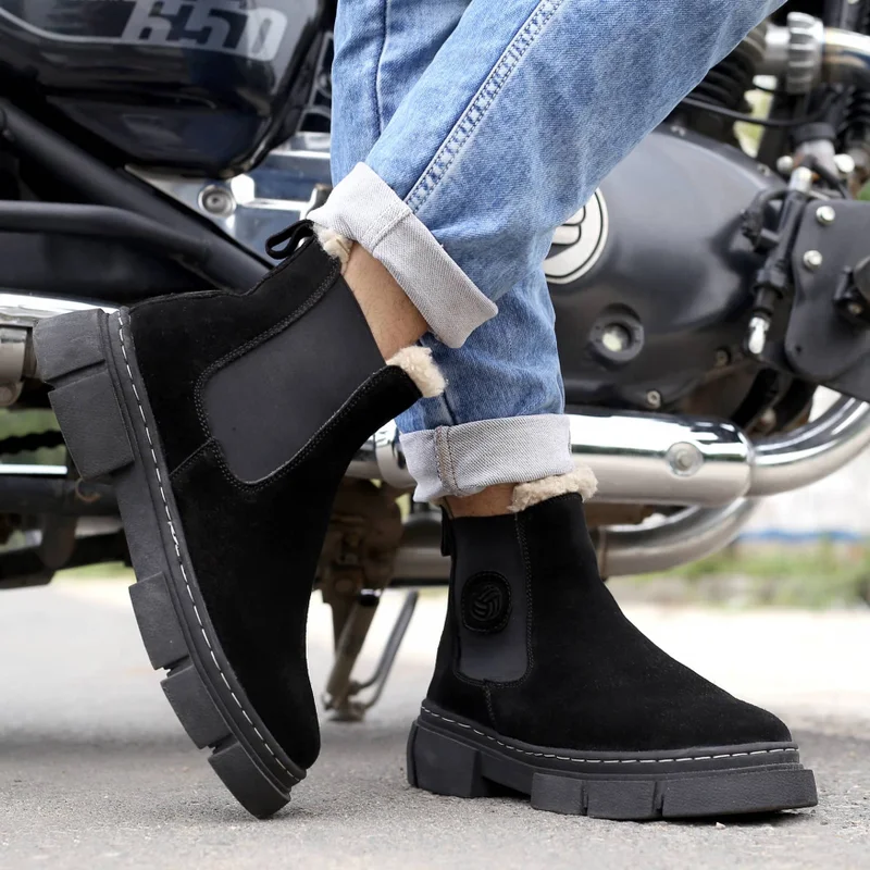 Bacca Bucci Black Alpine Armor Chelsea Snow Boots with Suede and Fur for Men | Best Price UAE